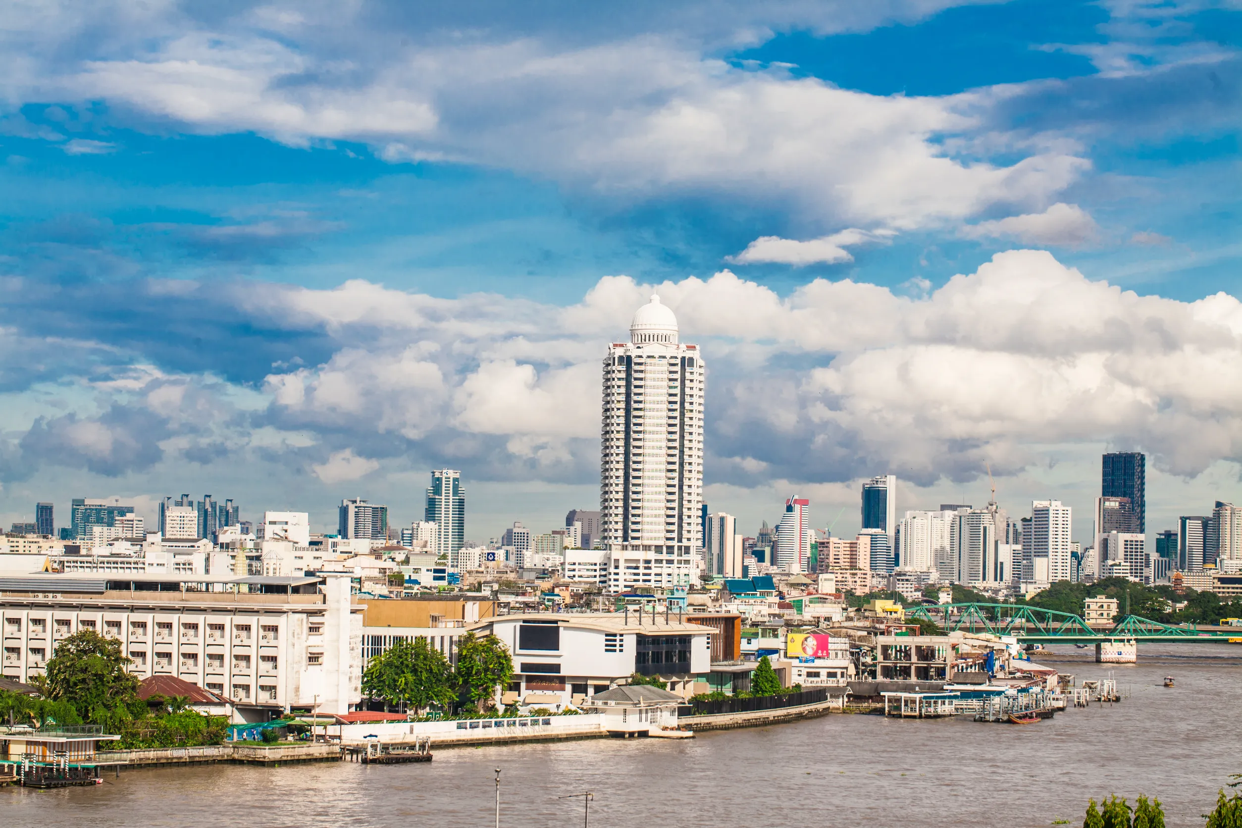 bangkok city and river blue sky