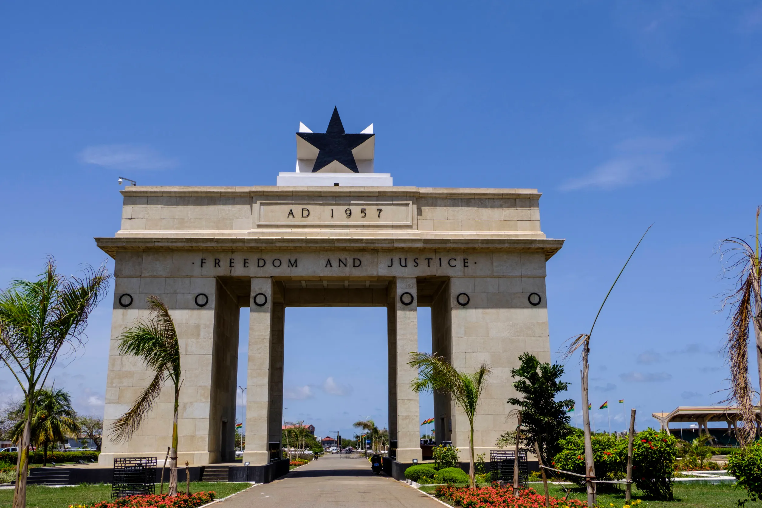 beautiful arch of black star gate monument part of independence square