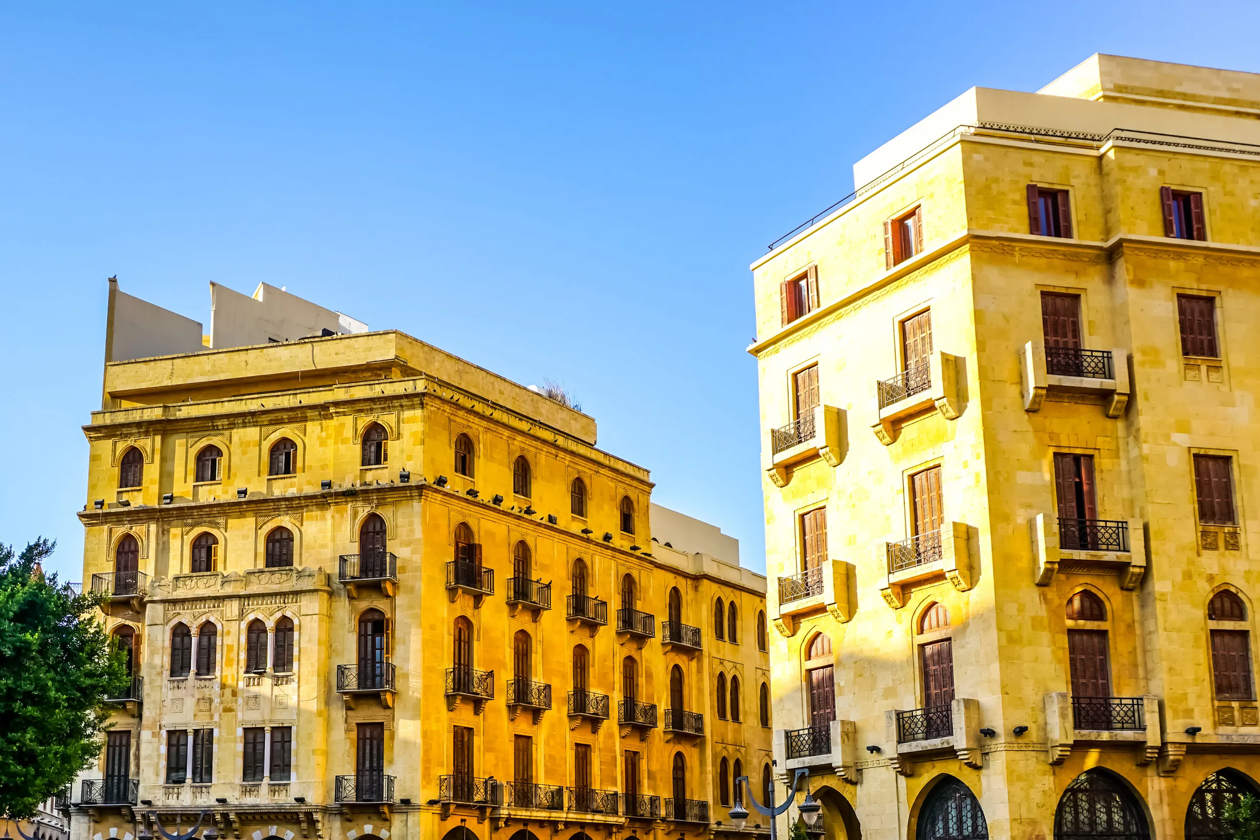 beirut yellow colored multi level buildings at place de l etoile square