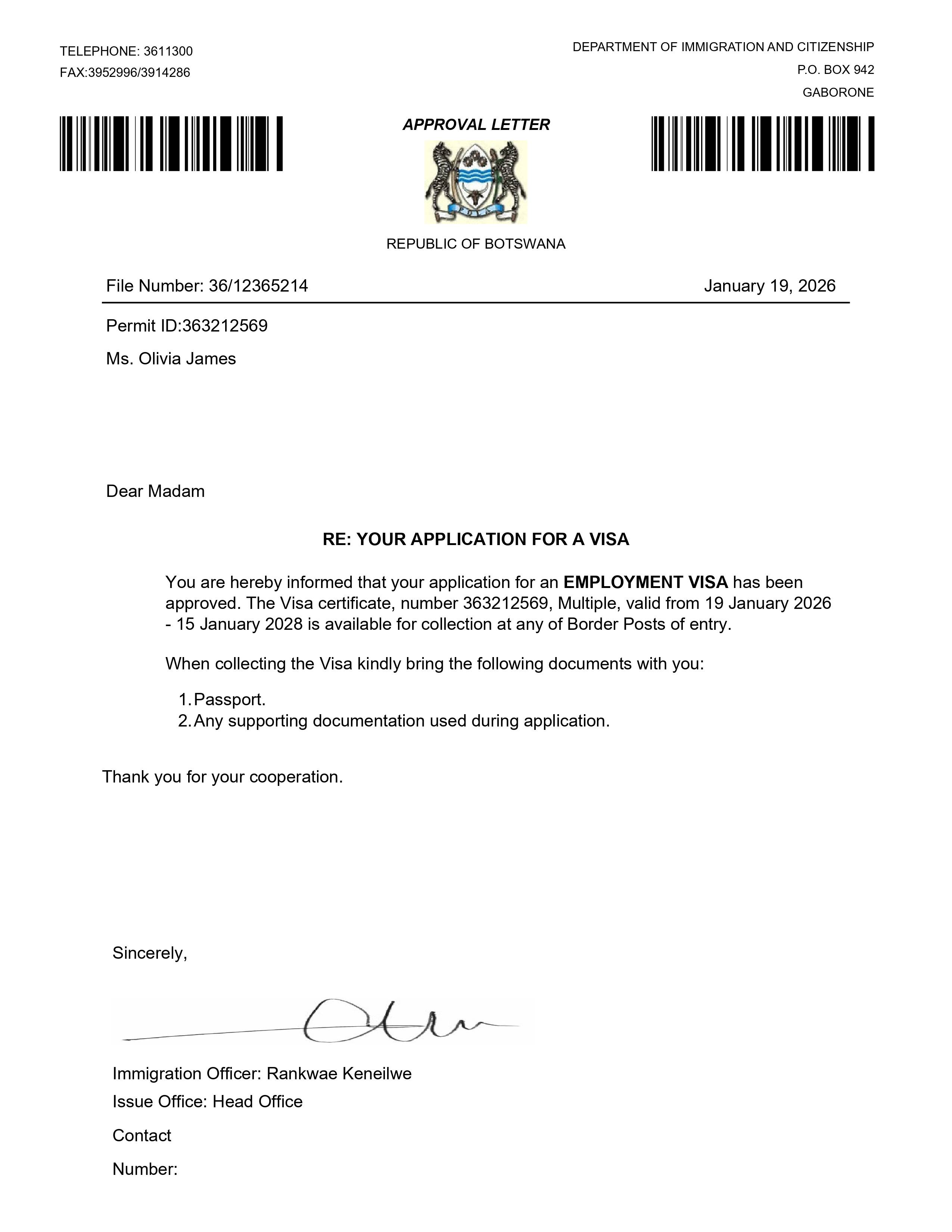 Botswana Employment eVisa