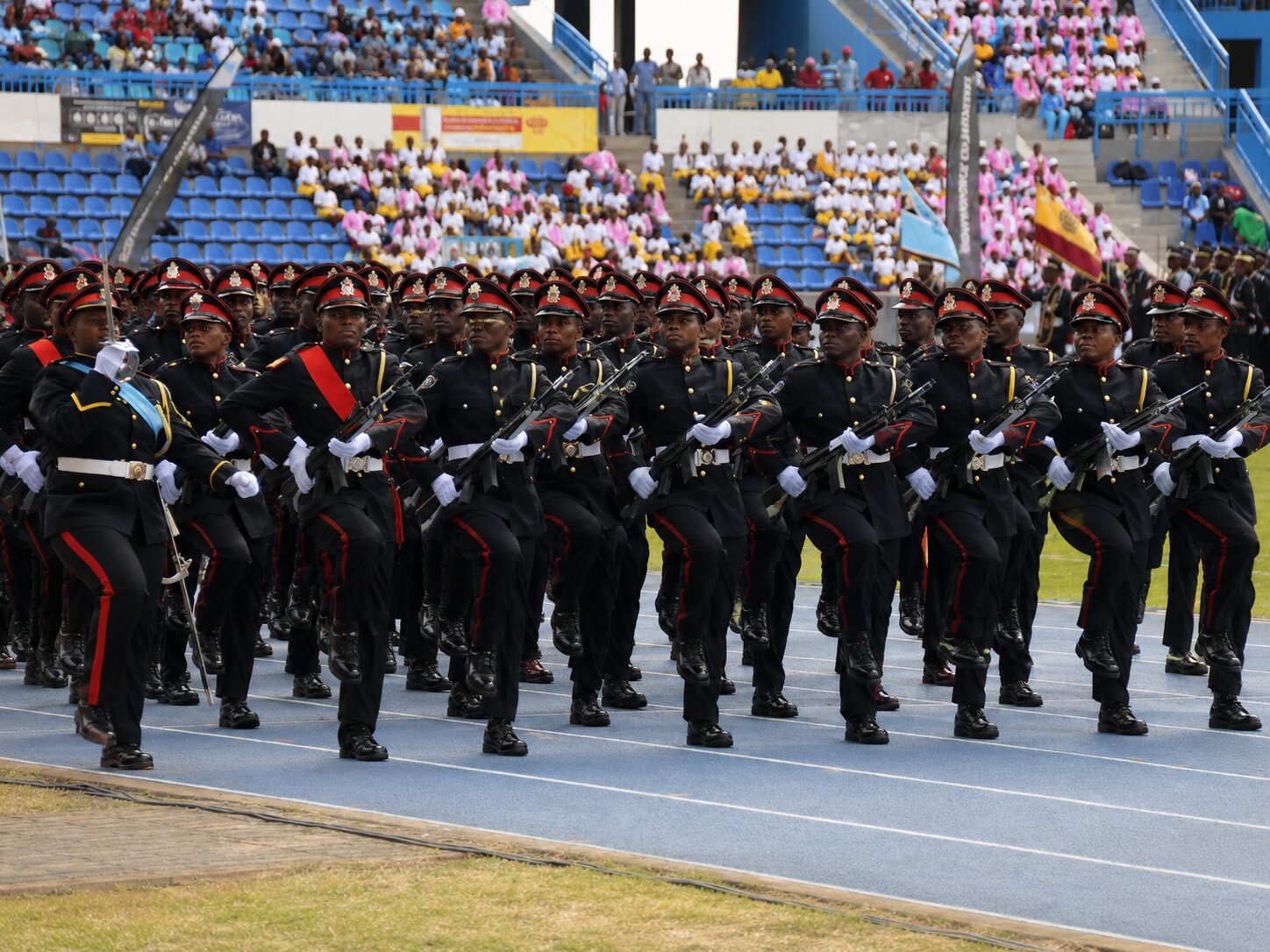 Botswana soldiers marching down a track in Botswana