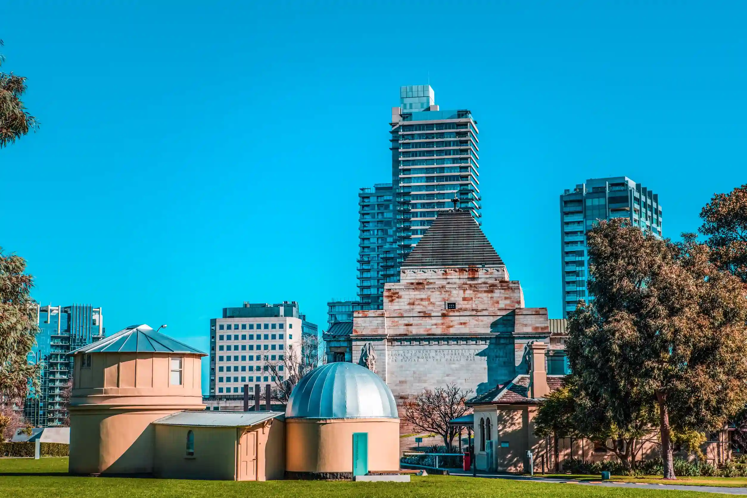 melbourne observatory with skyscrapers in the background melbourne