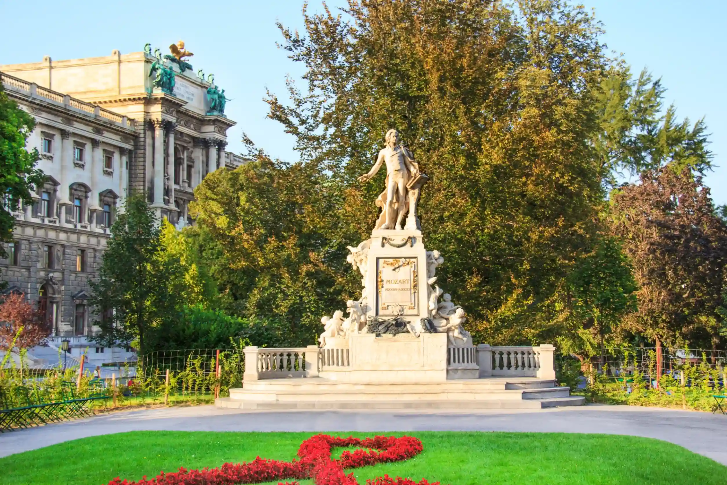 monument to mozart in burggarten imperial garden in vienna austria