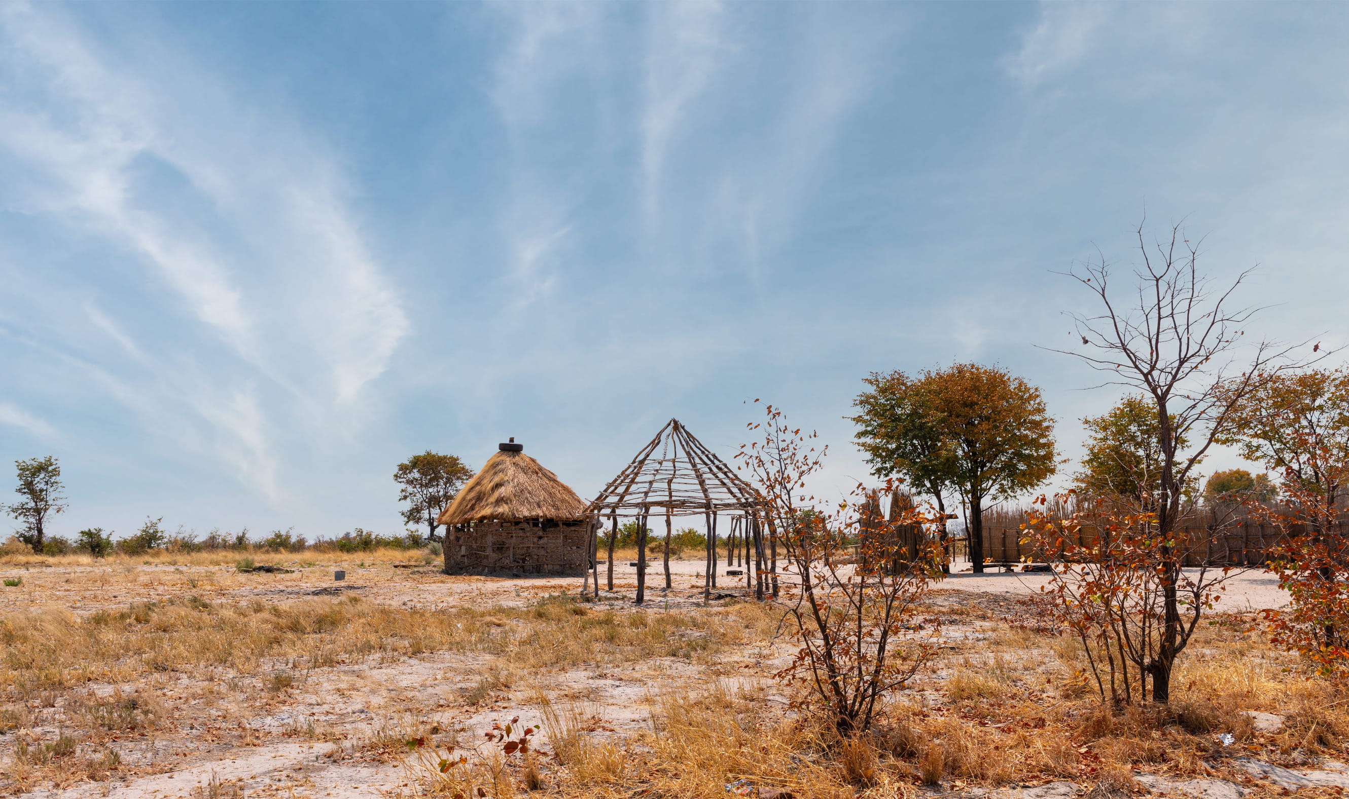 Small traditional Botswana huts are being built