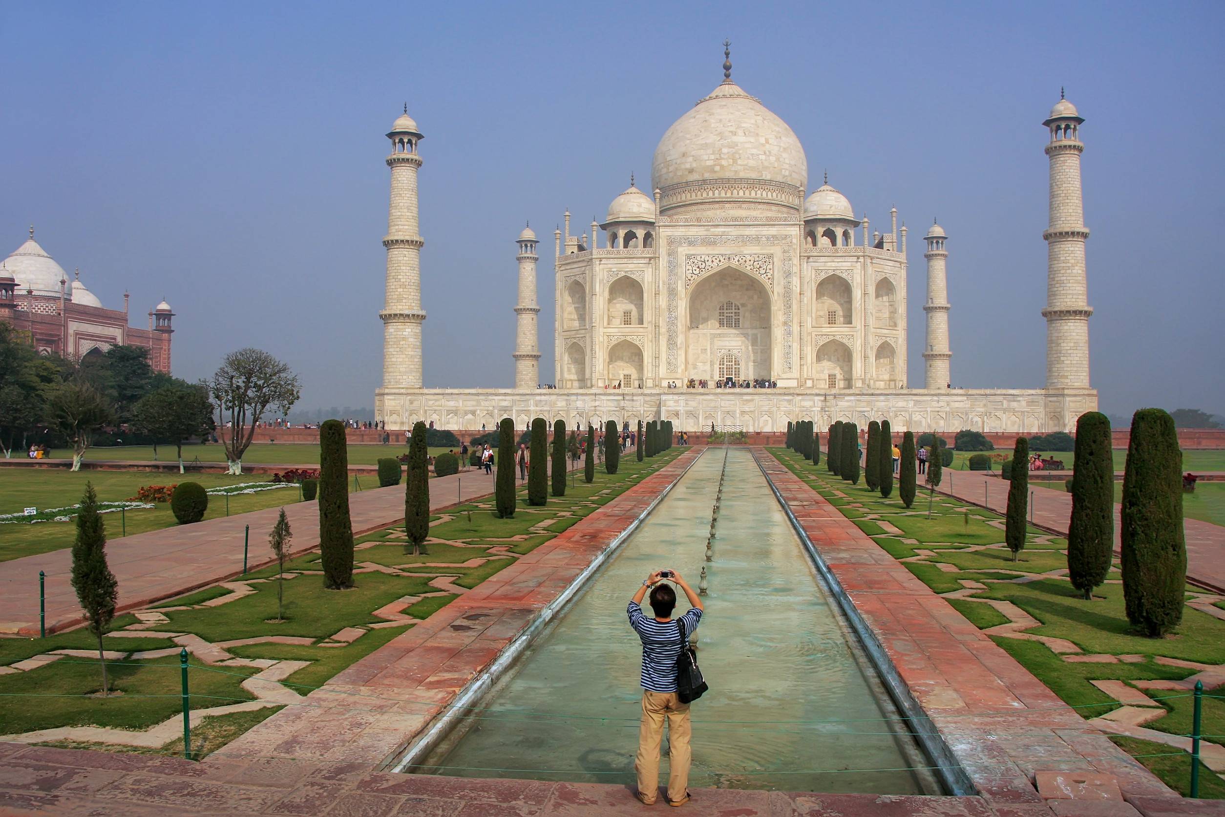 Tourist Photographing Taj Mahal In Agra Uttar Pradesh India