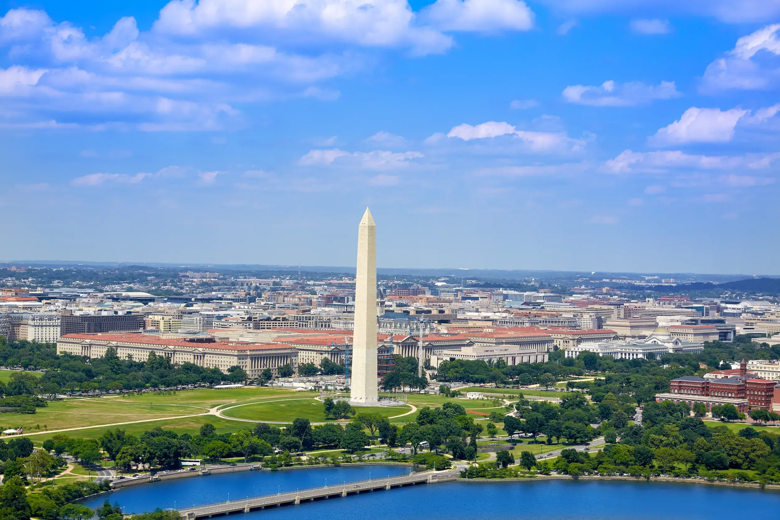 washington dc aerial view with national mall and monument